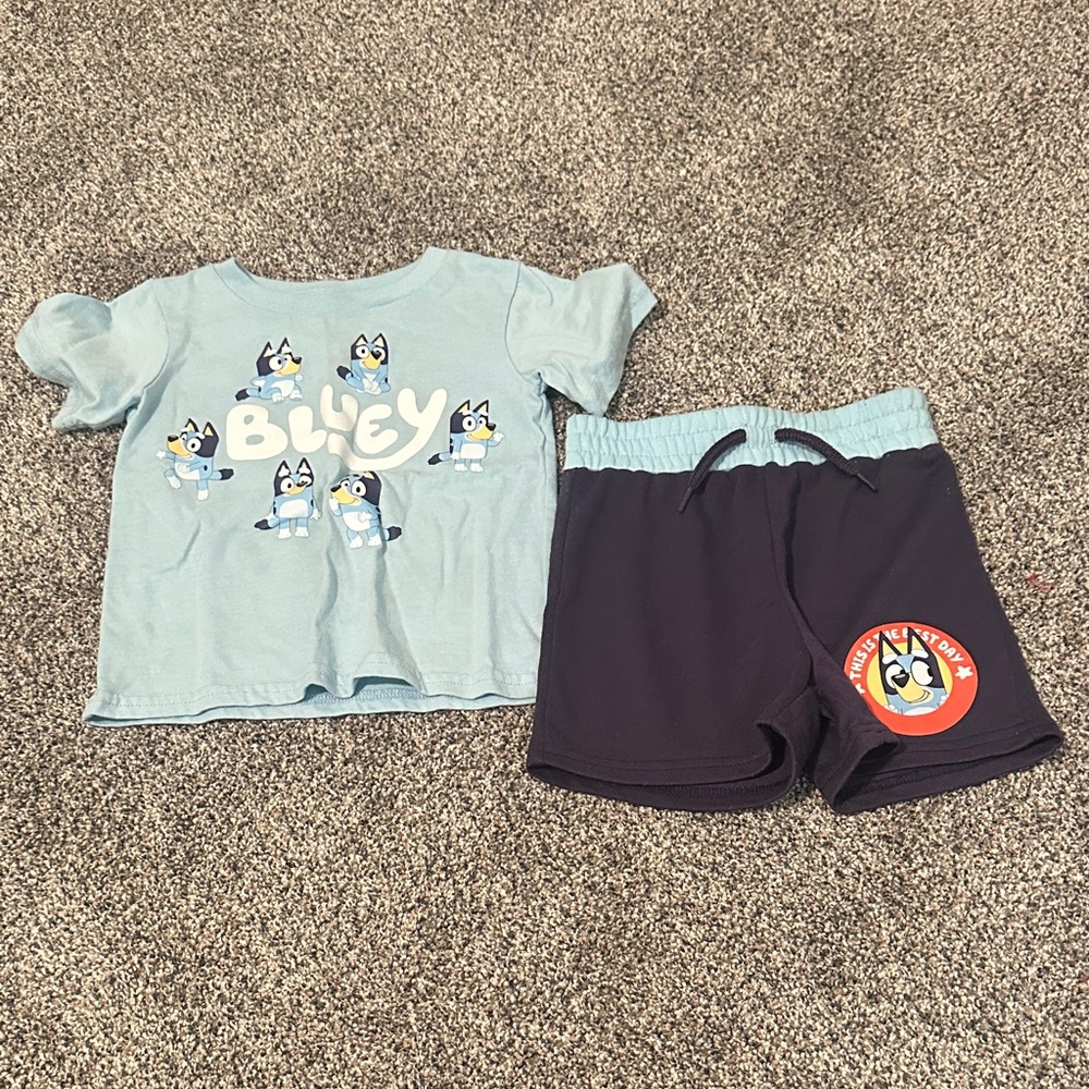 Bluey Kids Matching Tee & Shorts Set - Light Blue and Navy